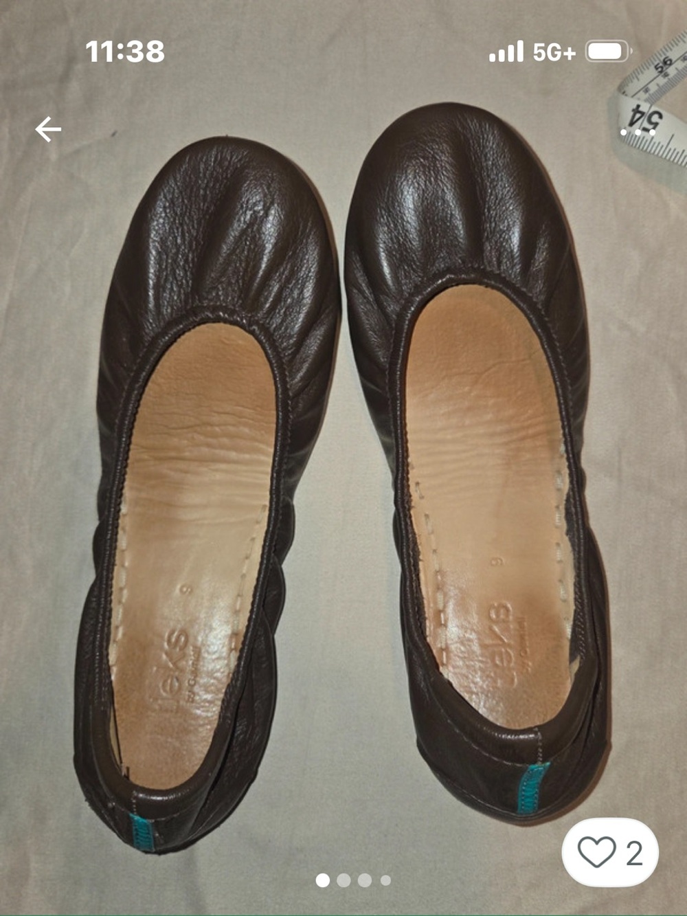 Tieks Dark Black Leather Ballet Flats with Teal Heel Tab